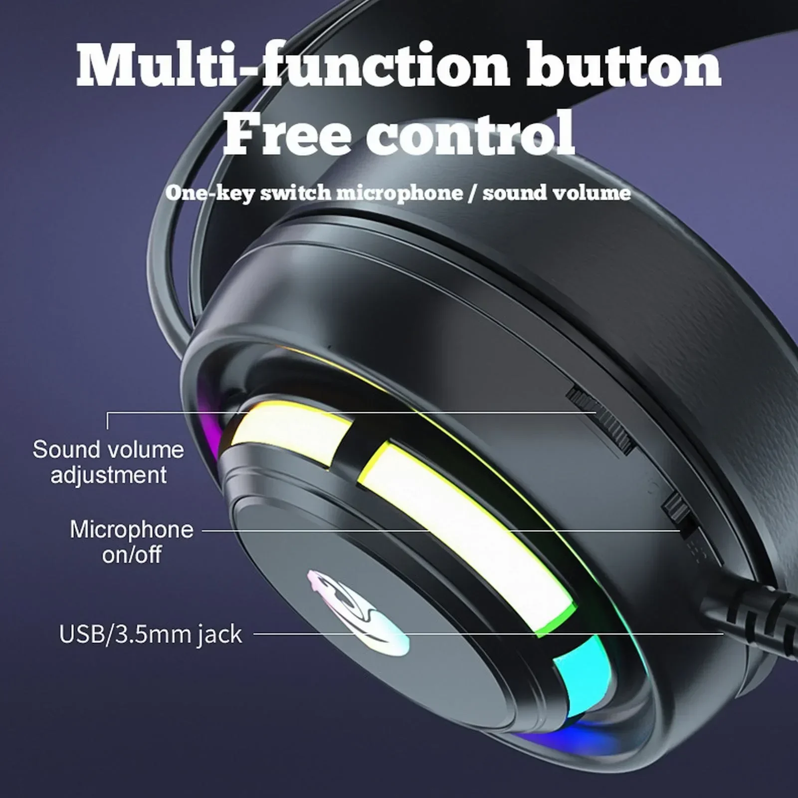 New USB+3.5mm Computer Headsets Eating Chicken Headphones with Microphone Color Gaming Heavy Bass Wired Headphones Headset Gamer