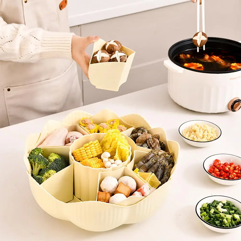 Serving Dishes Versatile 360 Degree Rotatable Serving Tray with 8 Dividers for Hot Pot Snacks Fruit Detachable Draining Food