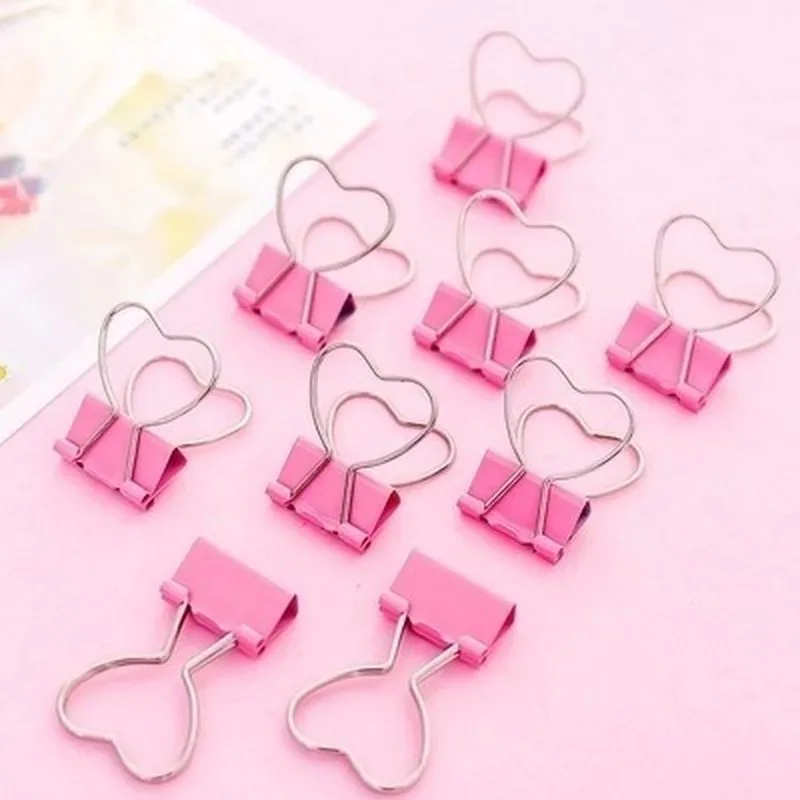 10PCS Binder Clip Heart Shape Metal Binder Clips Photos Tickets Notes Letter Paper Clip Office Study Binder Clips