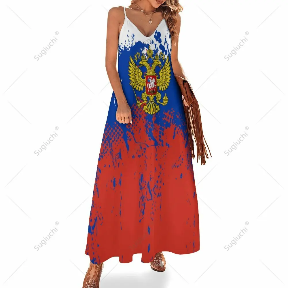 Long Dresses Dress Russia Flag Print New Casual Sleeveless Women's V-Neck Printed Dress Swing Retro Dresses