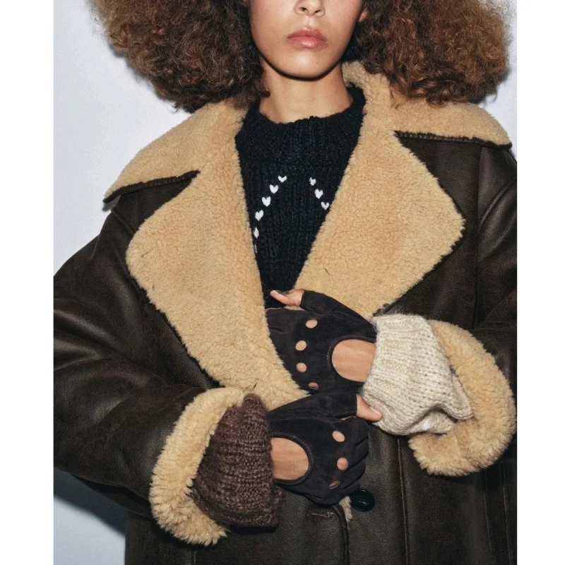 mat Sle Double-Sided Collar Long Sve Jaet Coat New Autumn Women's Faion Single Button PU Leather Polyester