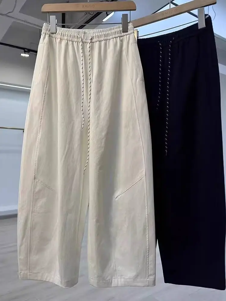 

plus Size 300 Pou Wide Leg Casual Pants Men's Loose Straight American Retro Harlan Pants Summer Breathable Thin Pure Color