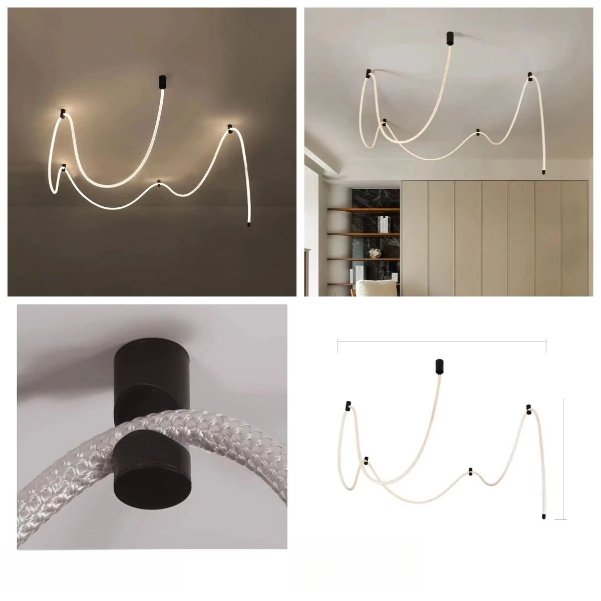 

*(2-piece set)Modern Wave-Shaped Pendant Light Wall Mounted LED Strips with Silicone Braided Design for Bedroom Villa Livingroom