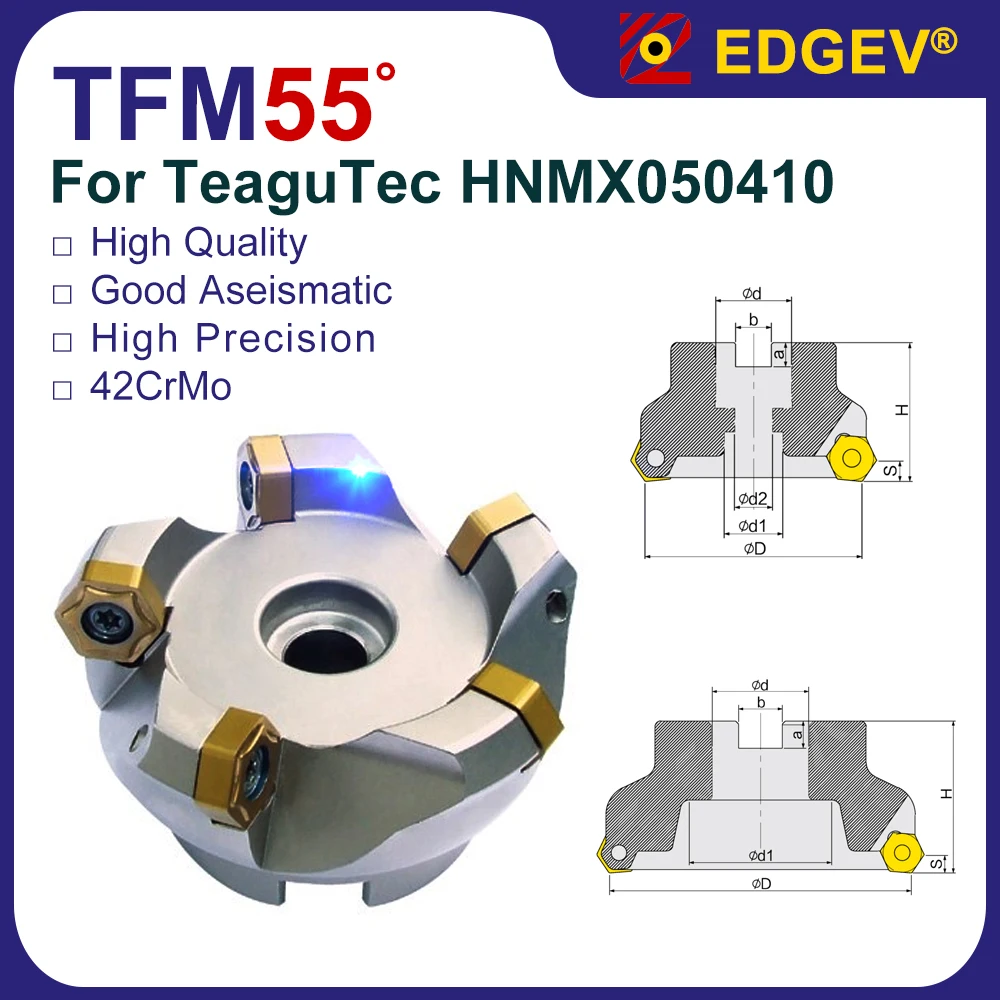 EDGEV TFM55 Milling Cutter Head,For HNMX 050410 HNMX05 HNMX0504 HNMX050410-MM Teagutec Insert Tool Holder,Face Mill Disc