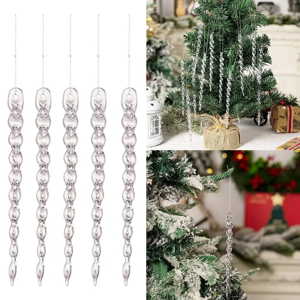 12pcs 10/13/16cm Christmas Simulation Ice Xmas Tree Hanging Clear Fake Icicle Winter Party New Year Navidad For Home Decor