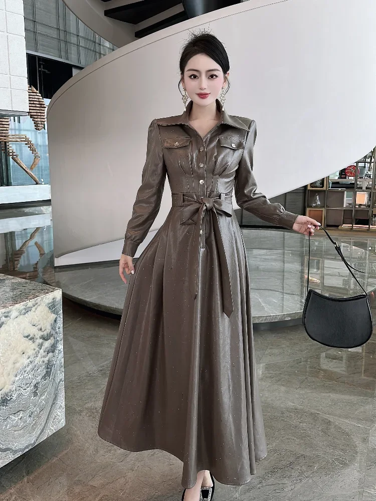 High street style fashionable model style dress for women winter warm new item light luxury socialite big swing dress long skirt