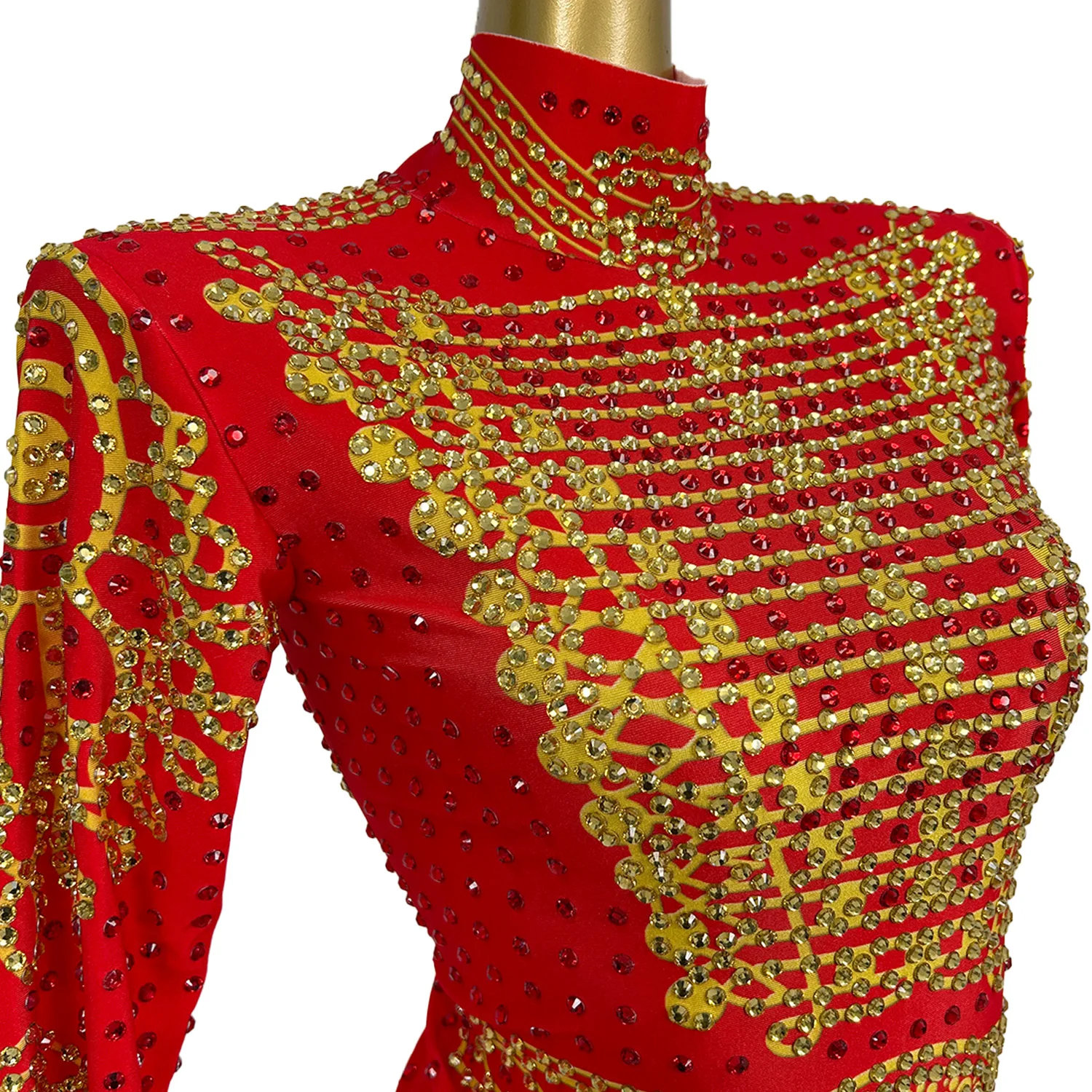 Sexy Sparkly Red Crystals Leotard Nightclub Birthday Celebrate Rhinestones Bodysuit Dance Costume Stage Photoshoot Wear Napolun