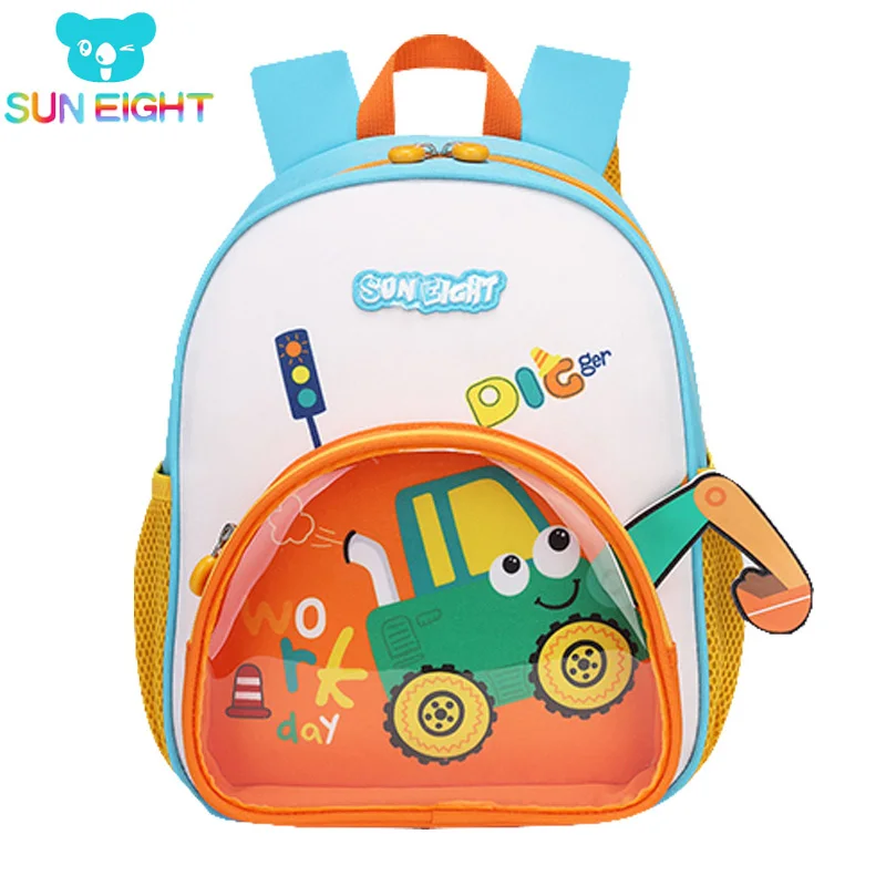 SUN EIGHT 12inch Kindergarten Backpacks Transparent Pocket School Bags For Kid Waterproof Nylon