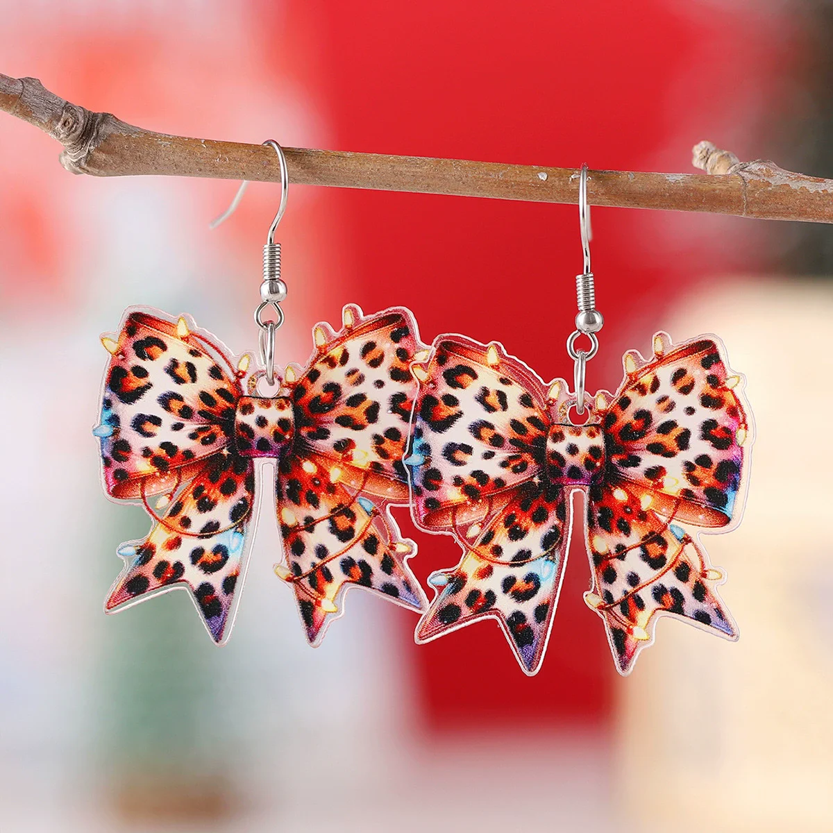 New Christmas Earrings Colorful Lights Leopard Print Bow Candy Cane Christmas Hat Gingerbread Man Earrings Christmas Decoration