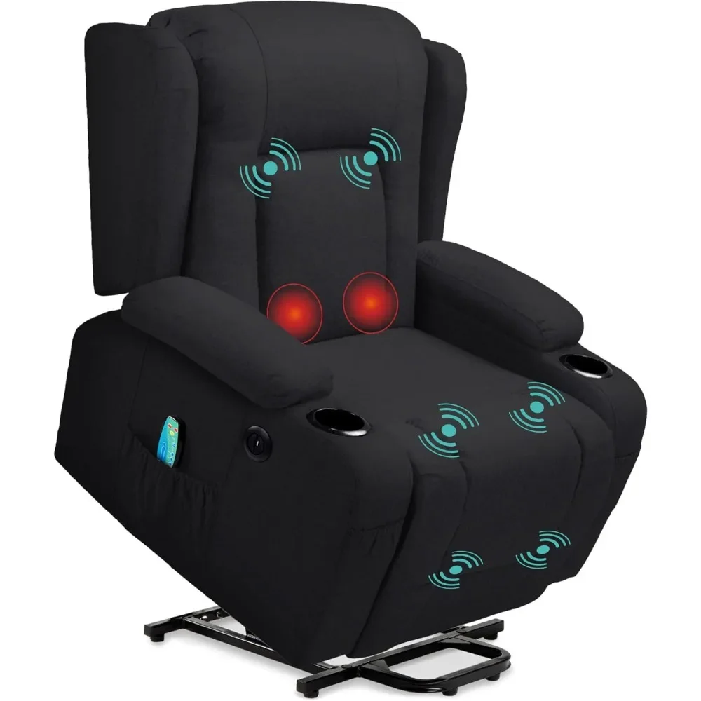 Electric Power Lift Chair, Recliner Massage Chair, Adjustable Furniture for Back, Legs w/ 3 Positions, USB Port Heat, Cupholders