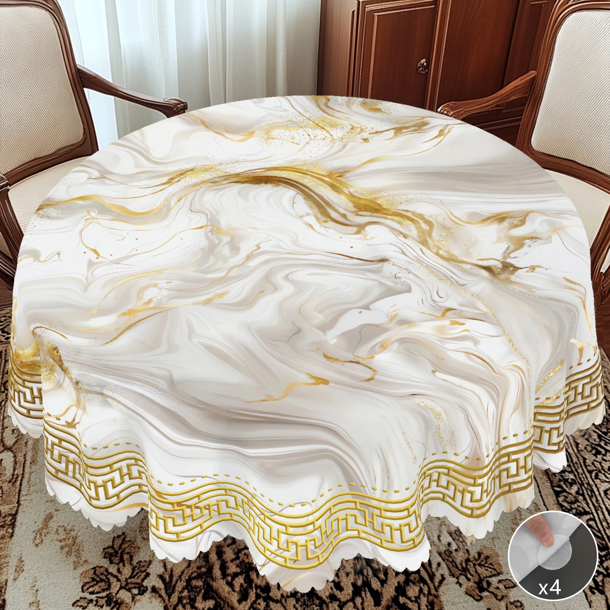 1 pieza de mantel redondo estilo mármol dorado de primavera y verano, mantel rectangular con textura de mármol blanco y dorado, decoración de mesa para el hogar, decoración de mesa para patio, mantel para cocina diaria, terraza, uso interior y exterior