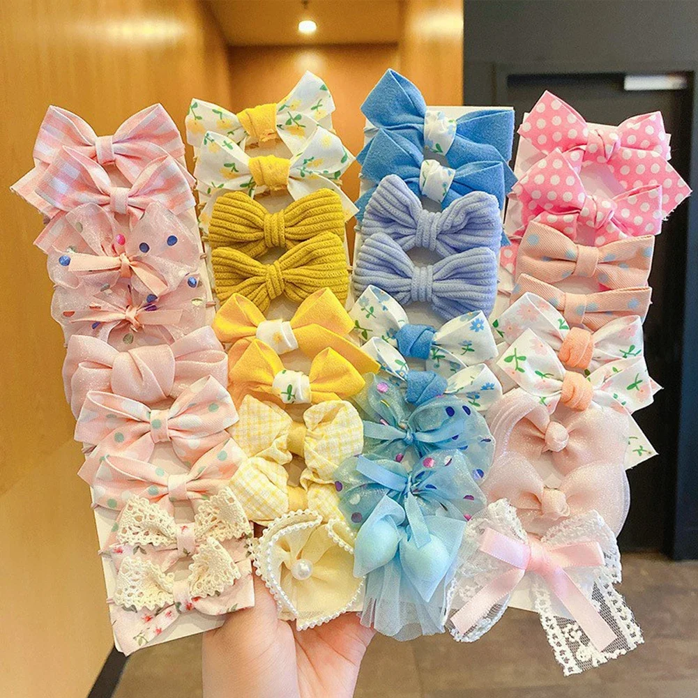 10pcs ผมหวานวงกลมน่ารักดอกไม้ผมวงยืดหยุ่นผมสาวป้องกัน Bow Tie Scrunchies ผมเชือกผมเด็กอุปกรณ์เสริมผม