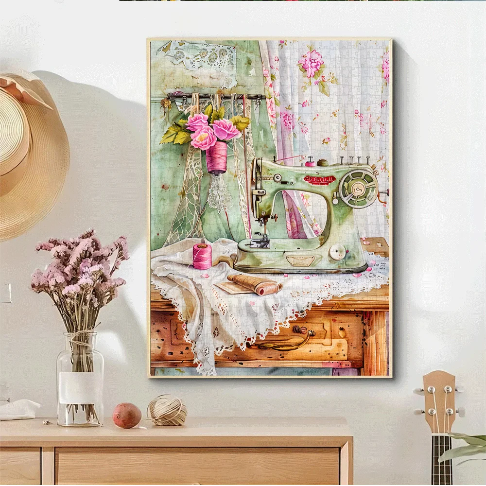 1000개 빈티지 재봉틀 - 레이스와 꽃무늬 디자인을 특징으로 하는 매력적인 공예실 이미지, 성인을 위한 흥미로운 가족 게임