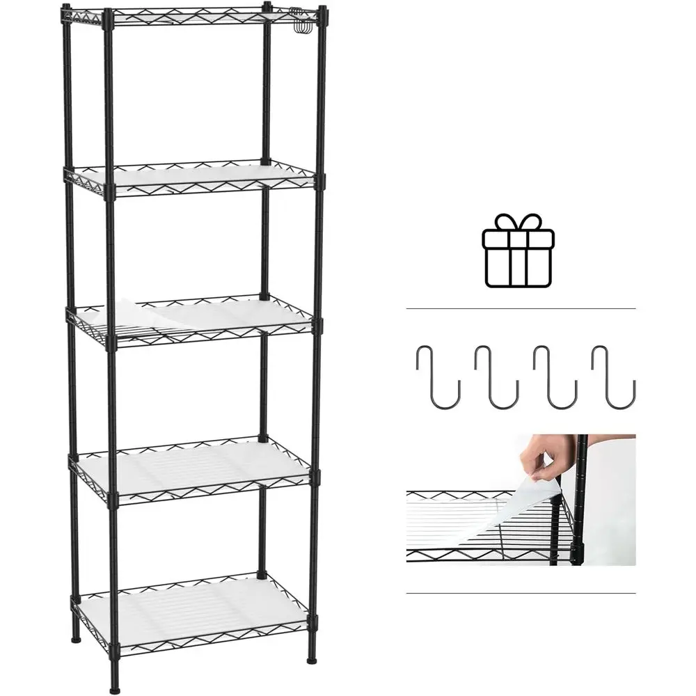 

5-ярусные металлические стеллажи для хранения, 17,375 x 11,5 x 51,5 дюймов, грузоподъемность 550 фунтов, регулируемая проволочная полка для гаража, кухонной кладовой