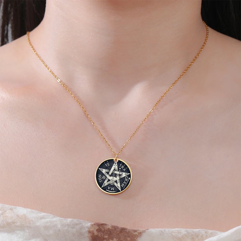 EUEAVAN 1 Buah Liontin Tetragrammaton Baja Tahan Karat Jimat Amulet Perlindungan Pembuatan Perhiasan Hadiah DIY Tahun Baru