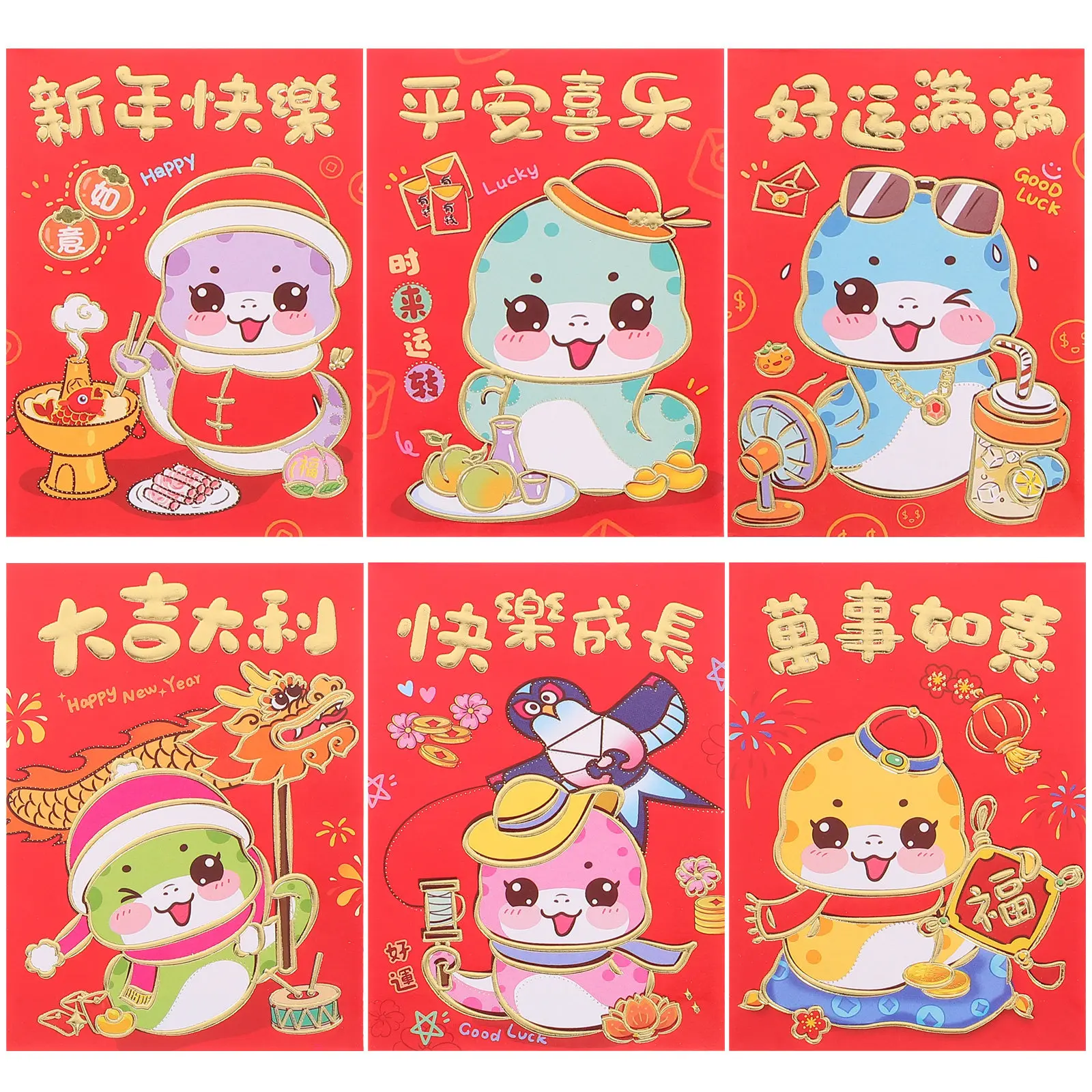 

36Pcs 2025 Year Red Envelope Cartoon Snake Pattern Paper Red Packet for New Year Money Gift Chinese Tradition Celebration