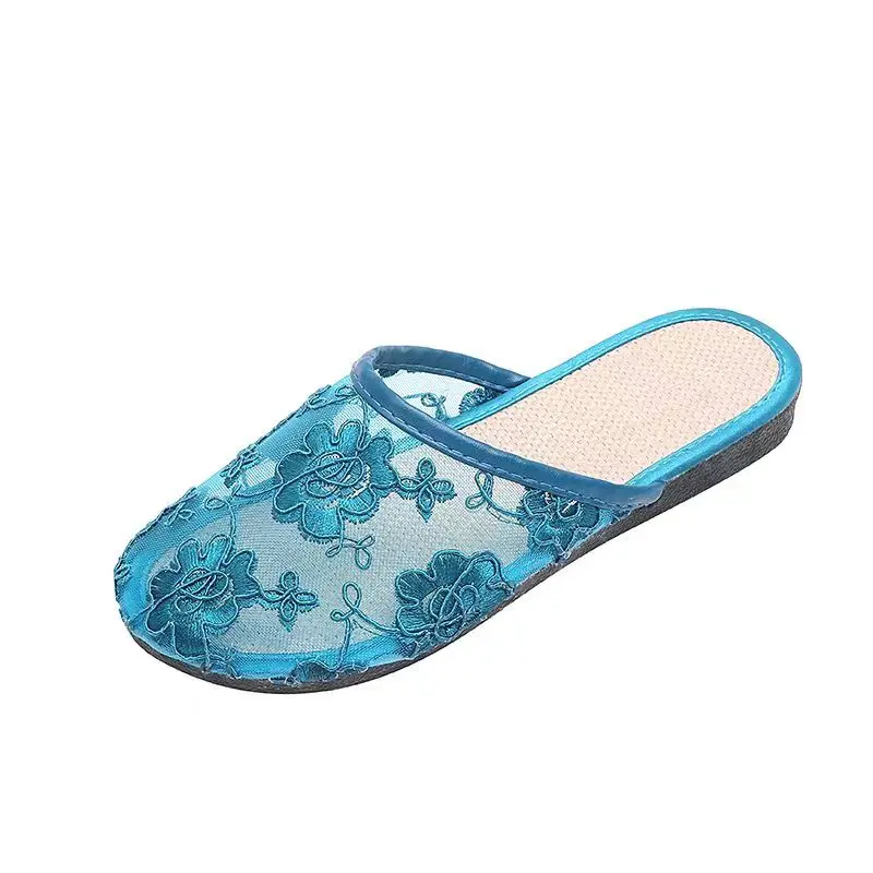 Womens Ladies Fashion Stylish  Mesh Floral Slippers Slides Slip On Flats Flip Flop Loafers Mules Fresh Breathable Home