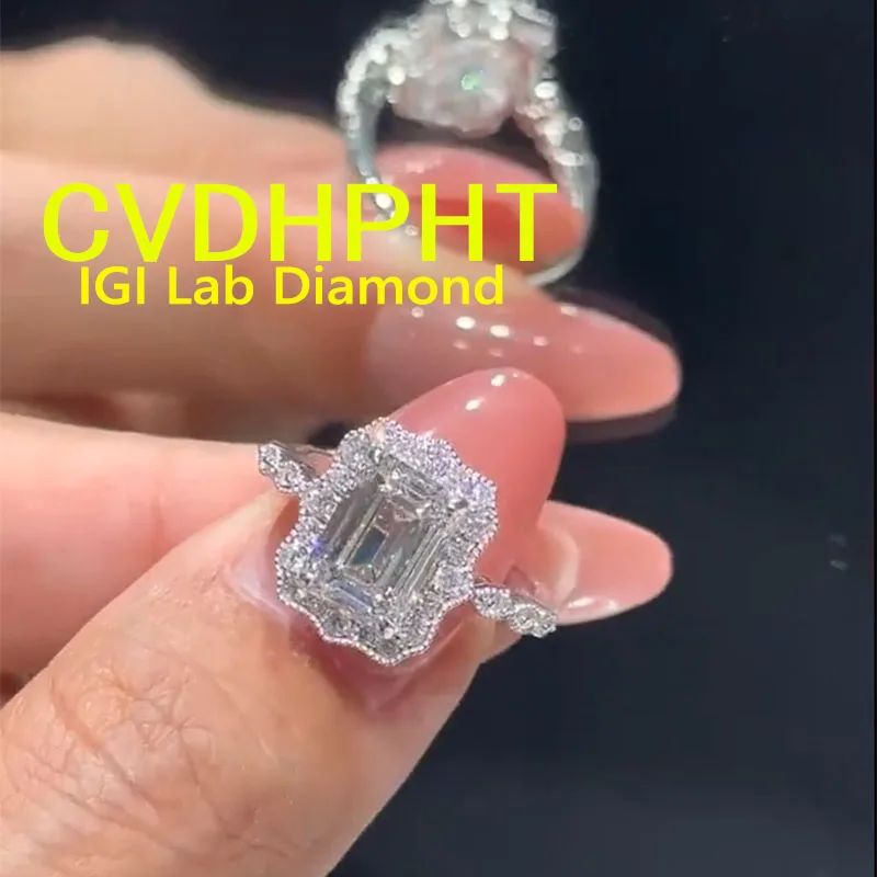 

1 2 3Ct РОСКОШНОЕ Au750 Кольцо из белого золота 18 карат Кольцо с димамодом для выращивания в лаборатории IGI Изумрудная огранка D VS1 Обручальное кольцо Заводская продажа