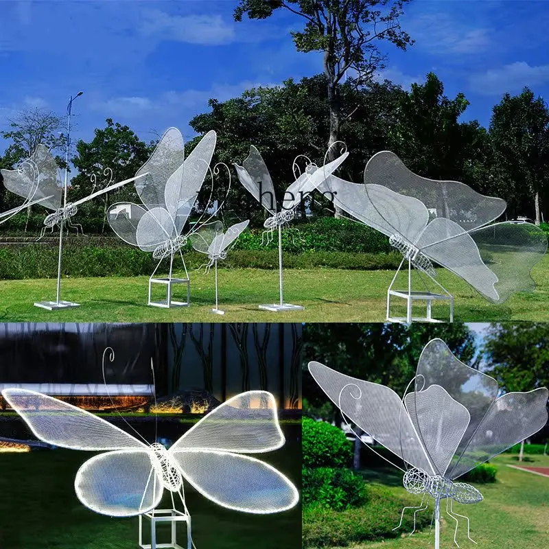 

ZK outdoor metal wrought iron stainless steel hollow luminous butterfly dragonfly sculpture landscape ornament