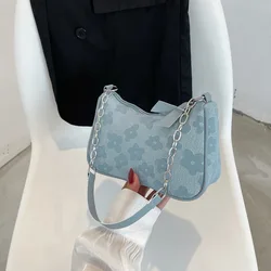 Bolsas de ombro para mulheres, padrão floral, alça, bolsa axilas, embreagem, luxo, pano Oxford, monocromático, bolsas de corrente femininas, moda