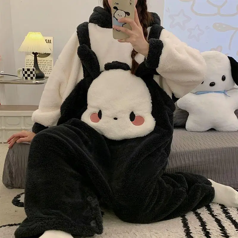 MINISO Girl Thickening Winter One-Piece Garment Kawaii Pochacco Comic Go Out Keep Warm Robe Bathrobe Fashion Leisure Wear New