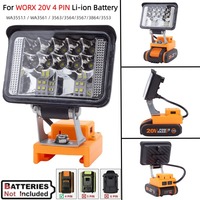 Lithium Battery LED Work Light for WORX 20V 4 PIN Li-ion Battery with USB Charging Outdoor Camping Emergency Lights