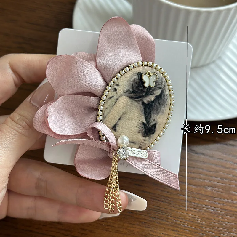 Koreanische Strass Perle Abzeichen Broschen für Frauen Rosa Stoff Bogen Revers Pin Mode Schal Taste Brosche Zubehör für Rucksäcke – Detail 2