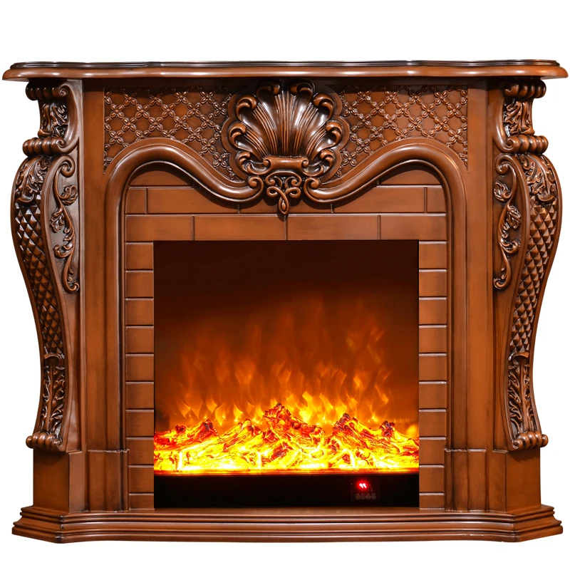 European fireplace 1.2 meters/1.5 meters electric fireplace cabinet solid wood mantel carved fireplace heating ivory white