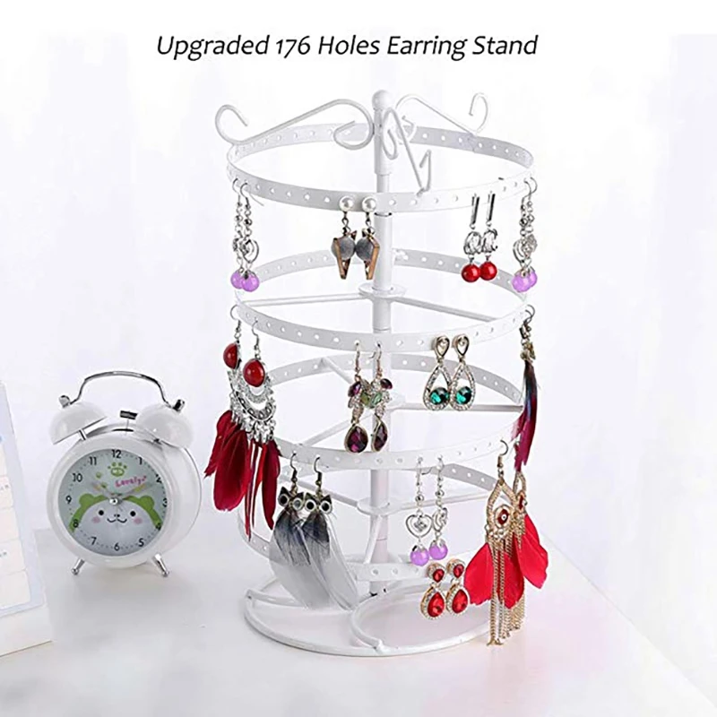 4 Tiers Metal Rotating Earring Organizer Hanger, 168 Holes Exquisite Jewelry Display Stand Necklace Rack Holder