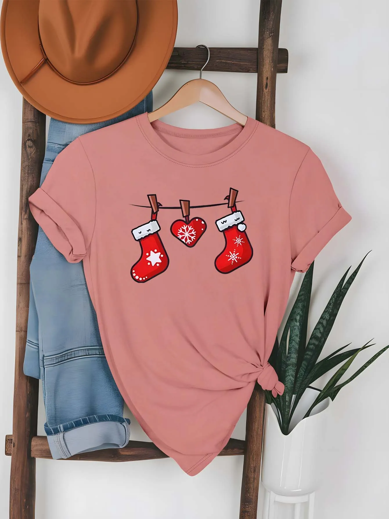 Plus Size Christmas Stockings And Snowflake Heart Hanging Festive Fashion Apparel
