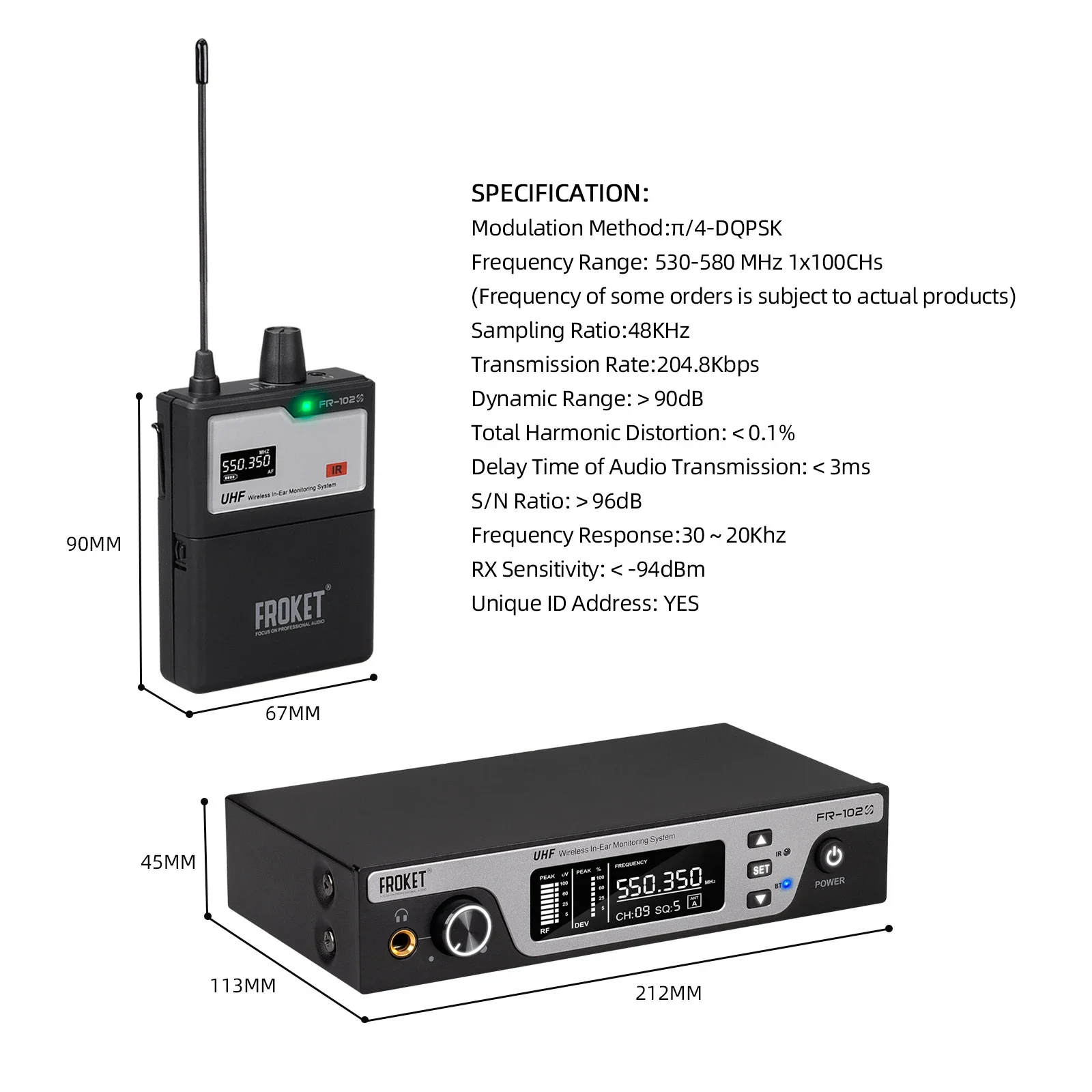 FR-102 Portable Wireless Ear Monitor System Professional Singing Sound System Condenser Microphone Light-Weight Headset