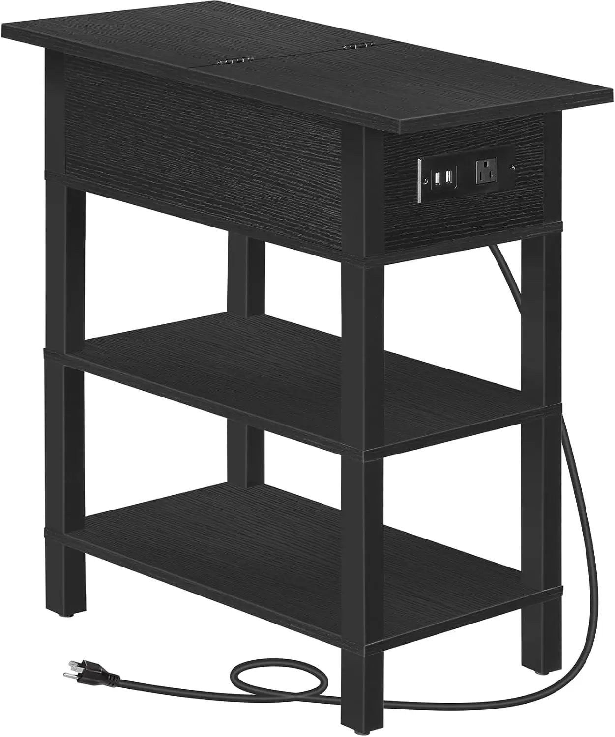 

End Table with Charging Station, Flip Top Side Table with USB Ports, Narrow Nightstand Bedside Tables with Storage Shelves, f