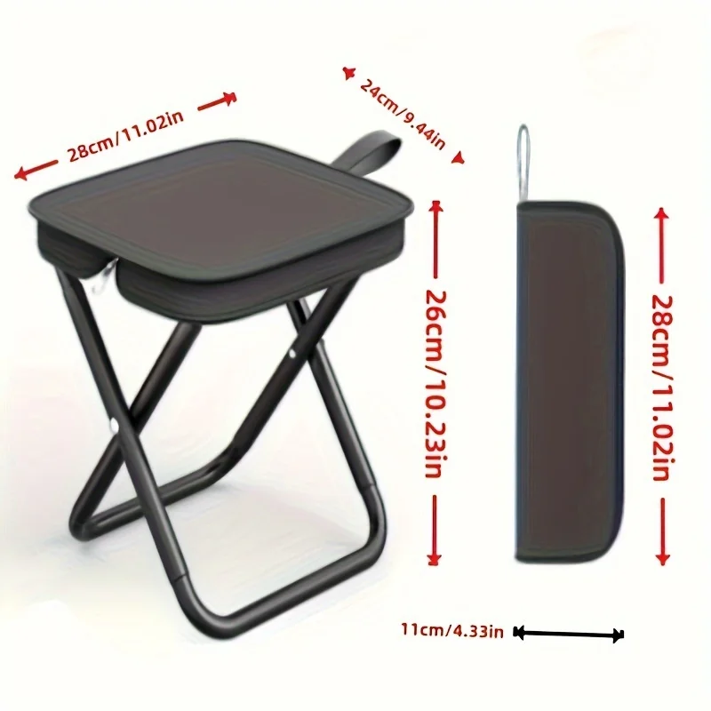 

Portable Folding Stool, Black Steel Frame, Outdoor Camping Chair, Compact for Hiking, Fishing, Travel, Barbecue, Easy to Set Up,