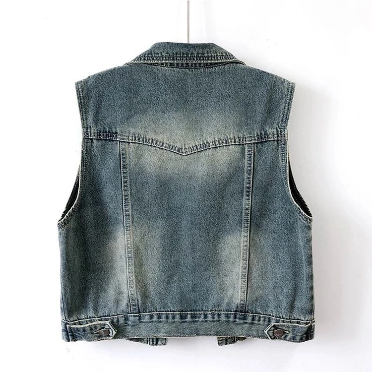 Retro Denim Jeans Vest Coat Women's Short Sleeveless Jeans Jacket Spring Autumn Lady Korean Loose Denim Waistcoat Camisole Tops