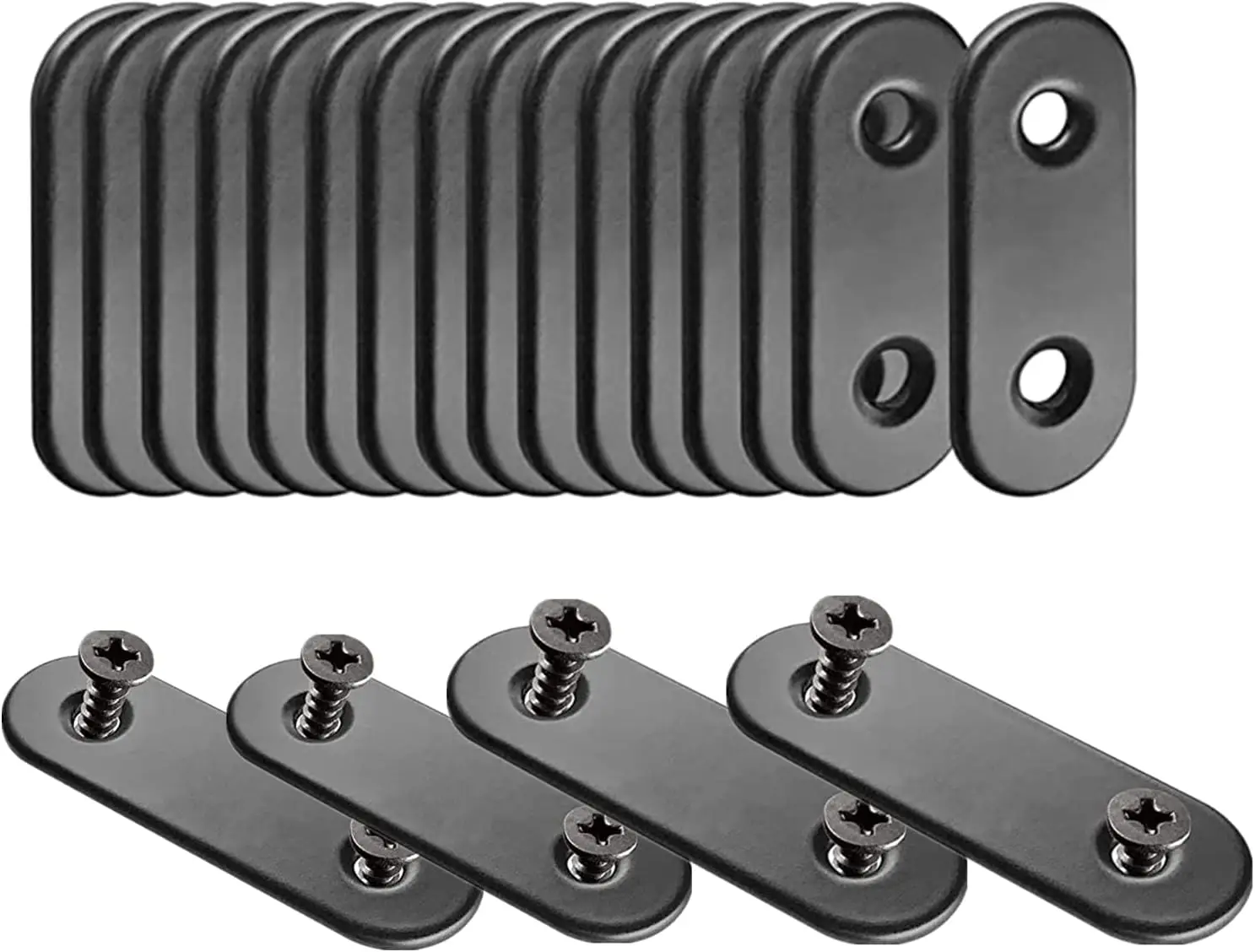 

20Pcs Metal Mending Brackets with Screws, Black Flat Corner Braces for Furniture Repair, 16x56mm