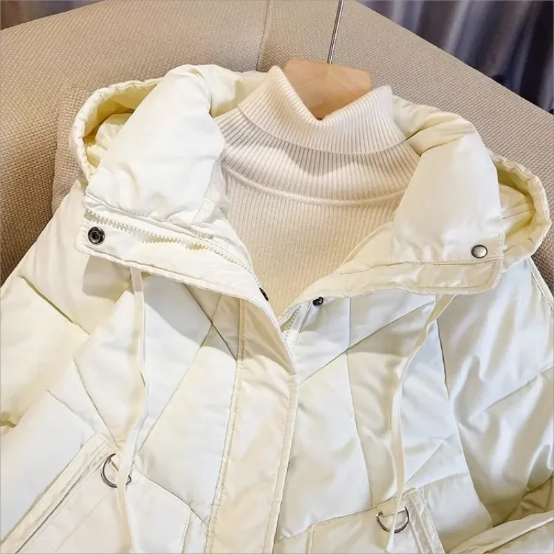 2024 Winter New Women\'s Padded Jackets Stylish Commuter Hooded Stand Collar Solid Color Casual Thickening Warm Cotton Jacket