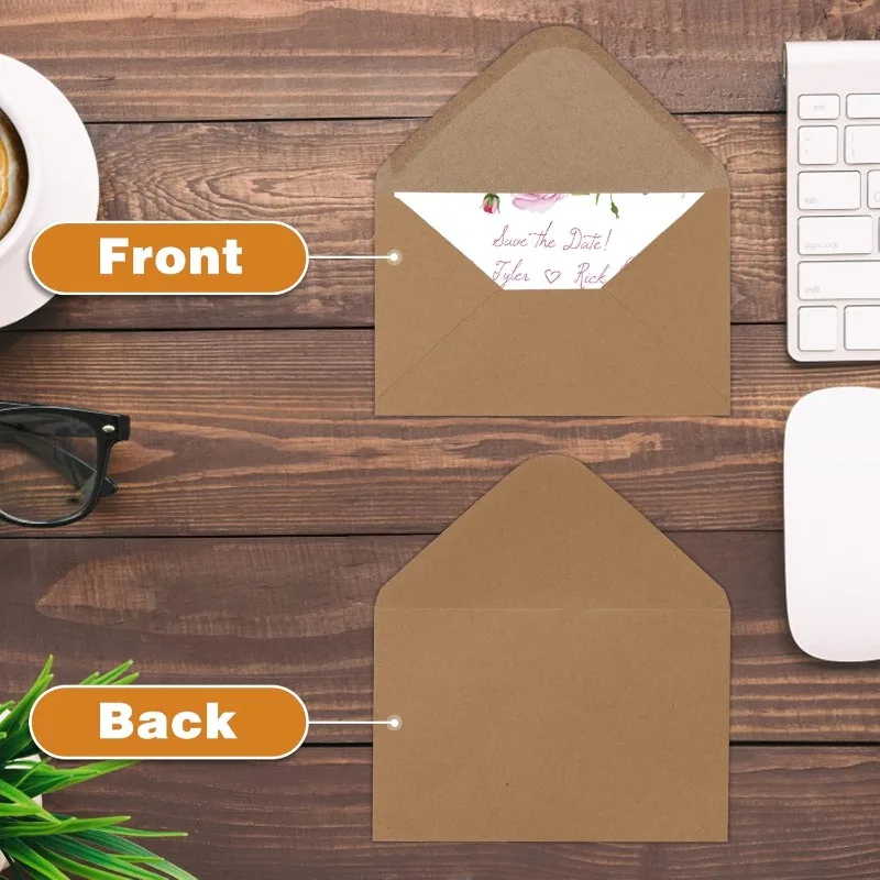 

50 шт. мини-конвертов из классической коричневой крафт-бумаги с окном, пустые конверты для приглашений и подарков