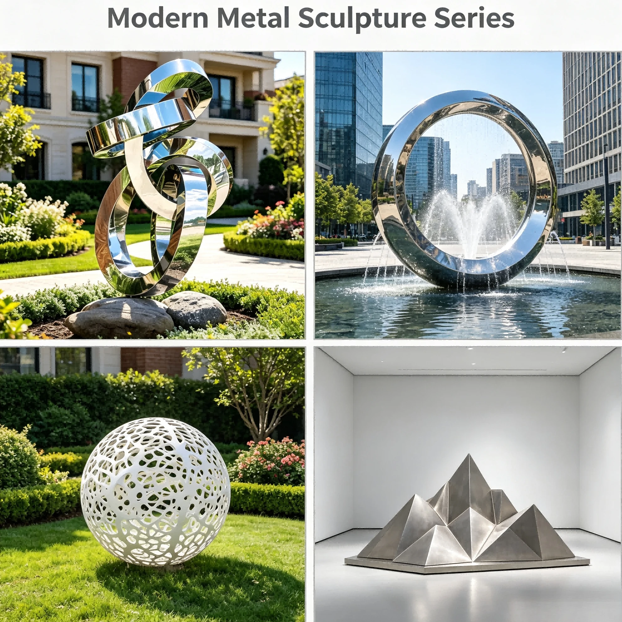 Three Layer C-Shaped Ring Stainless Steel Water Fountain Sculpture Custom Modern Decor Outdoor Garden Commercial Plaza Landscape