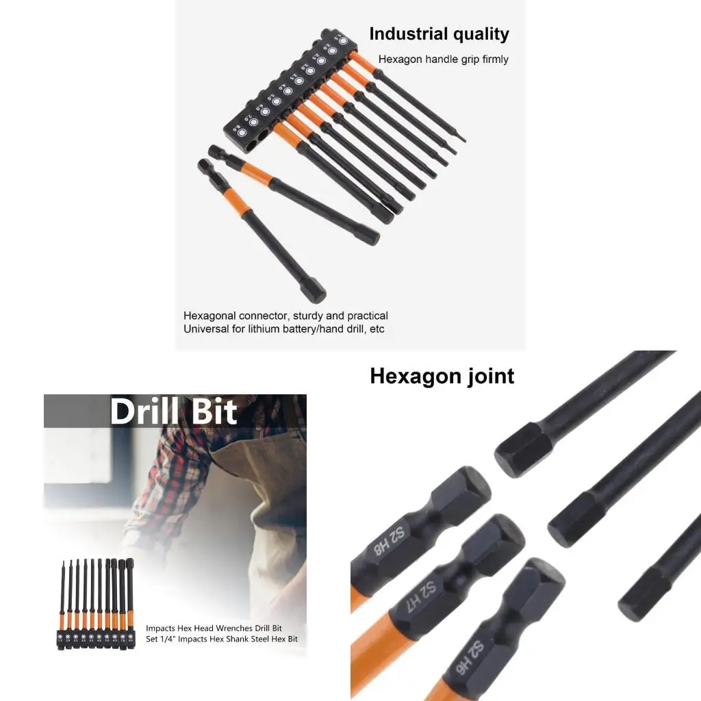 

10 шт. ударные шестигранные ключи, набор сверл, набор отверток для магнетизма, 1/4 дюйма, набор стальных шестигранных бит с