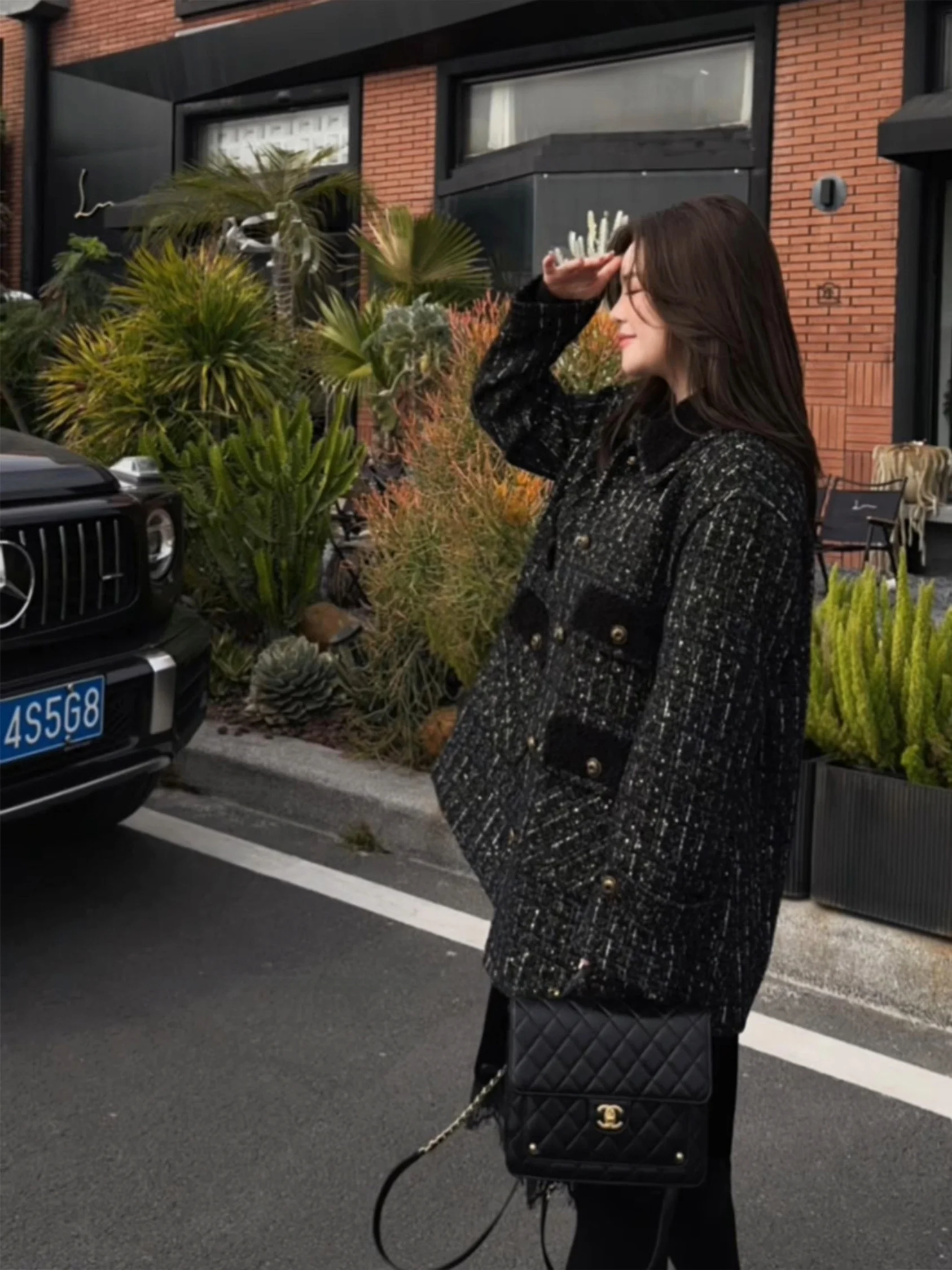 

Шерстяное твидовое пальто JoJo Private Label для женщин, модель MK3993, приталенное, повседневное, модное, с длинными рукавами, средней длины