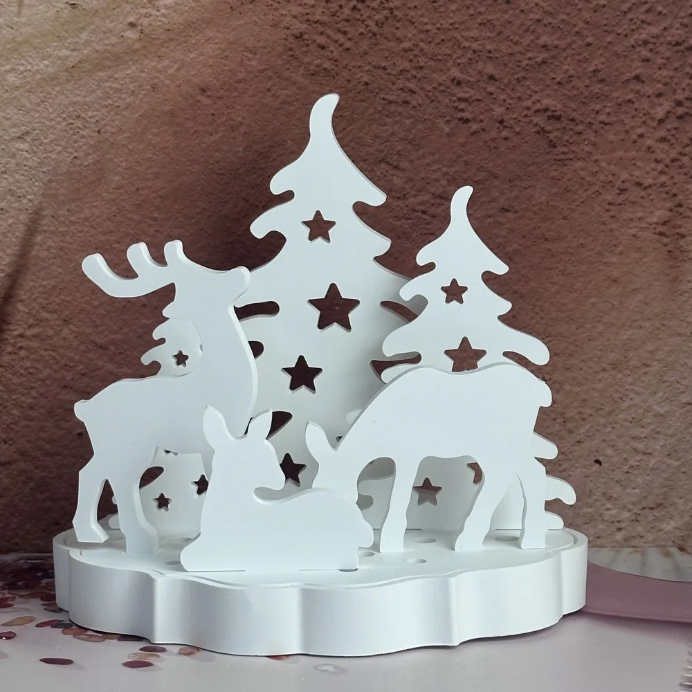 Christmas Silhouette Ornaments Silicone Mold DIY Handmade Xmas Tree Elk Decorative Plugin-Card Casting Plaster Cement Resin Mold