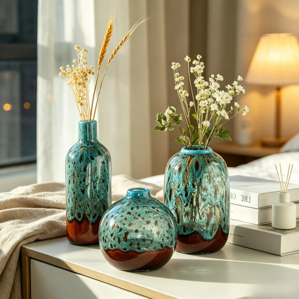 Multi Size Ceramic Flower Vase Retro Color Glaze Pottery Vase Ornament Dried Floral Arrangement Living Room Home Decor