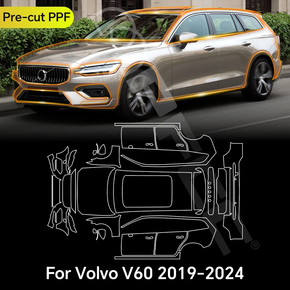

For Volvo V60 2019-2024 TPU Paint Protection Film Clear Bra Car Body Anti-scratch Pre-cut PPF Resistant Invisible Repairable Kit