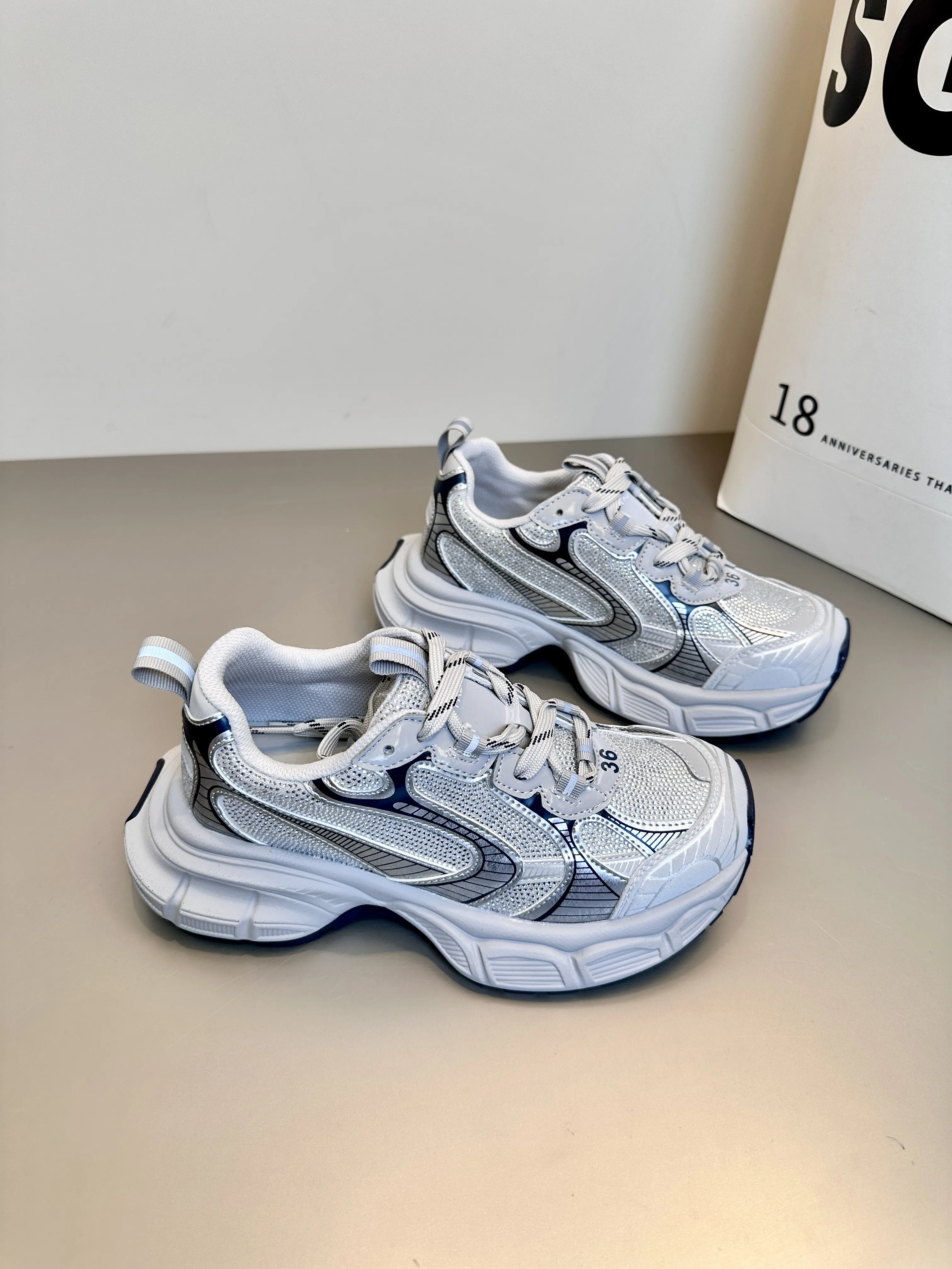 Brand New 2025 Athleisure Shoes Vintage Lace-up Ins Trendy Advanced Rhinestone Versatile Casual Sports Shoes In Daily Life