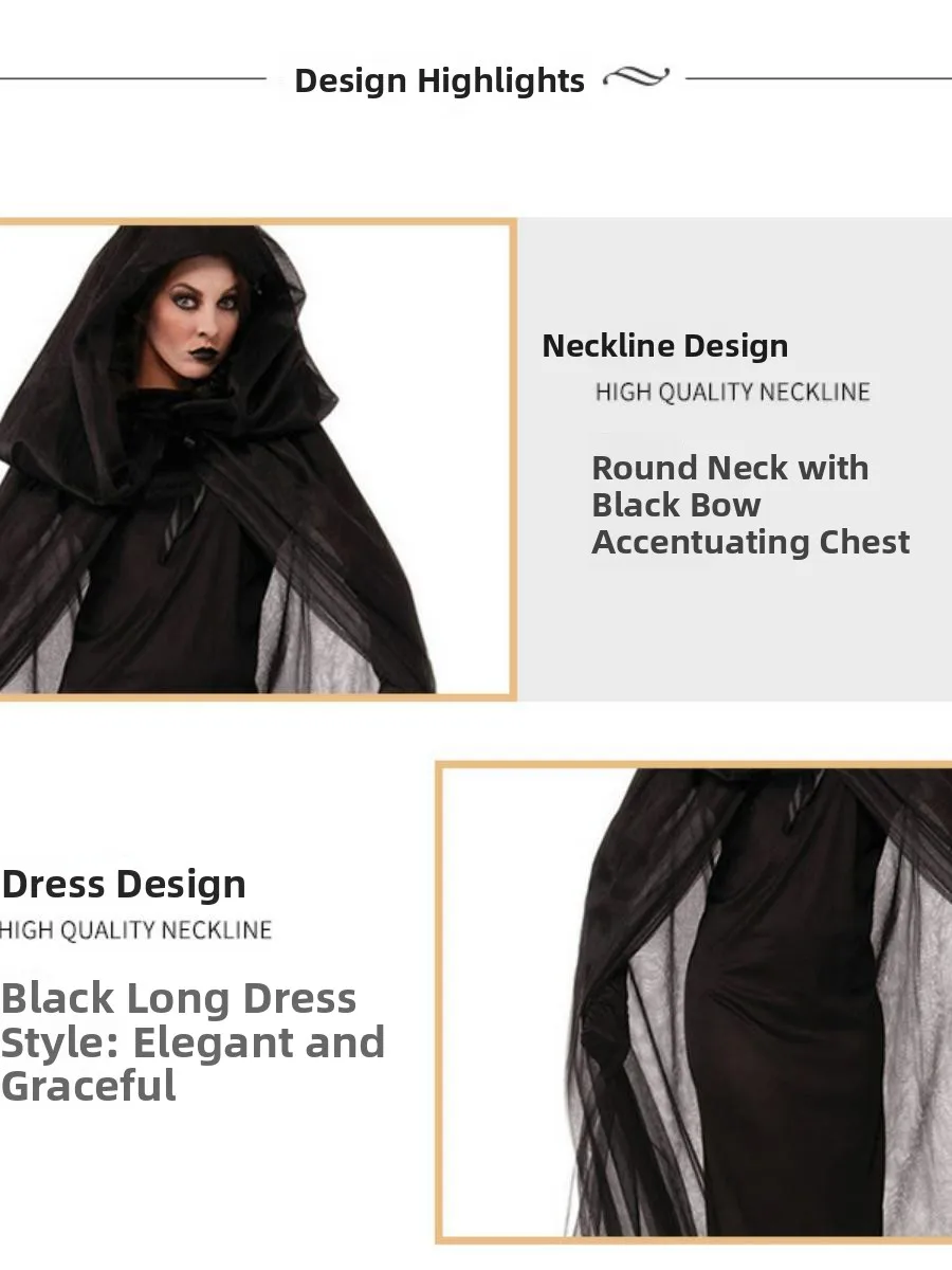 New loween Witch Bride  Costume Bla Swan Performance Cloak Elf k Series Women's Faion Stage Outfit