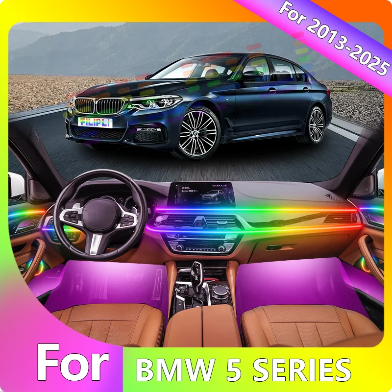 

FILIPLI For BMW 5 SERIES For 2014 Neon Style Car Interior Lights Vibrant 64 RGB Color Atmosphere Ambient Lamp With APP Control