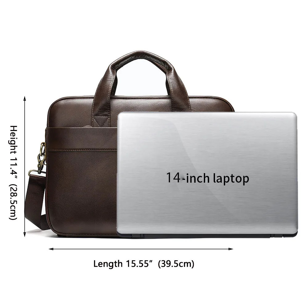 Imagem -04 - Bolsa Masculina de Couro Genuíno dos Homens Maleta para o Portátil 14 Mensageiro Bolsa de Couro Masculino Carteira de Negócios para o Documento a4 7022