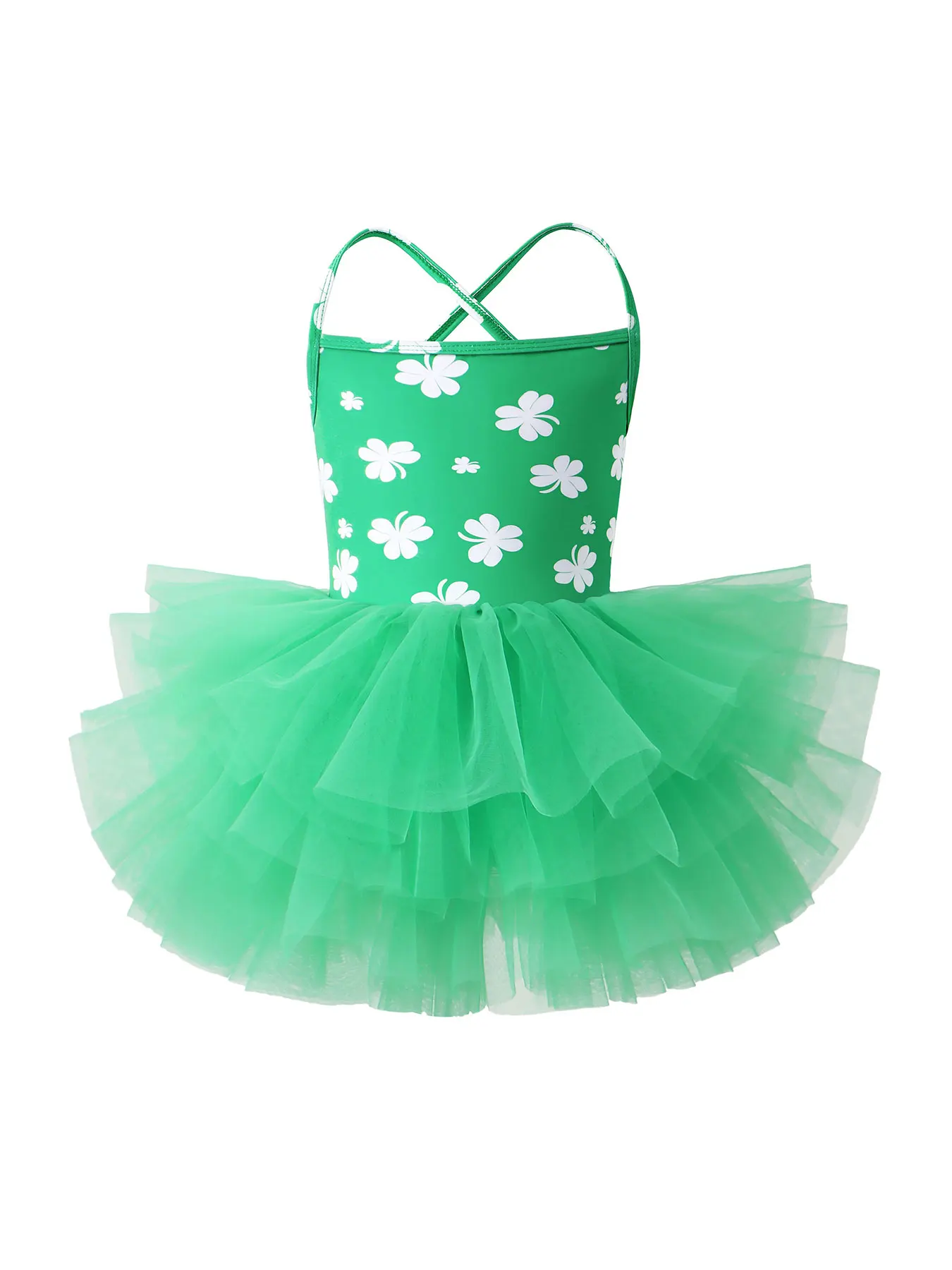 New Four-Leaf Clover Print Ballet Dress Professional Dance Dress for 2-8 Years Old Kidsren Party Dress Performance Princess Wedding Dress