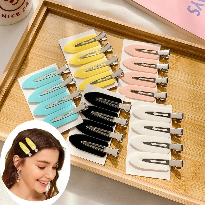 4-teiliges Set Nahtlose Haarspangen für Frauen und Mädchen, Knickfreie Seitenfransen-Haarklammern, Make-up und Gesichtswäsche Styling-Haarnadeln Zubehör-Set