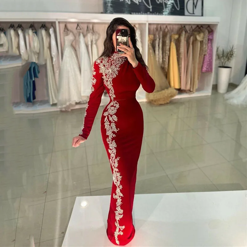 

Smileven Mermaid caftan Evening Dresse High Neck Long Sleevees Elegant Beading Lace Women Prom Party Gowns 2024